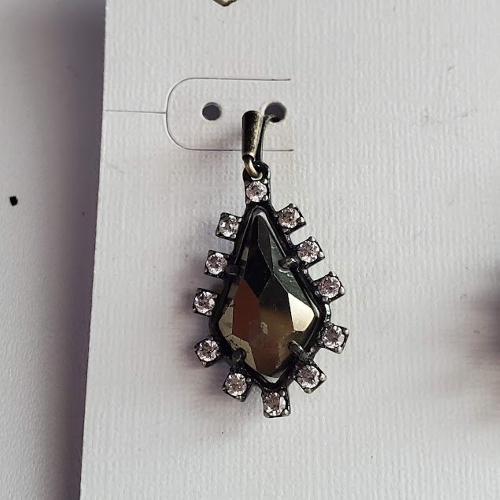 Kendra Scott Bronze Tone Drop Earrings Bronze Dangle Clear Crystals Edgy - Picture 3 of 7